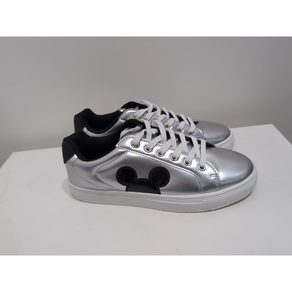 Ladies Mickey Mouse Sneakers Silver/Black Size 9 Great Condition
